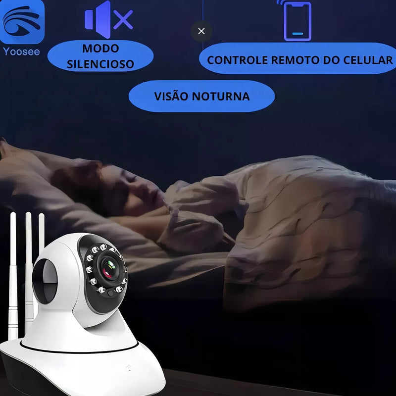 Camera Ip Segurança P2p 3 Antenas Wifi Visão Noturna Yoosee