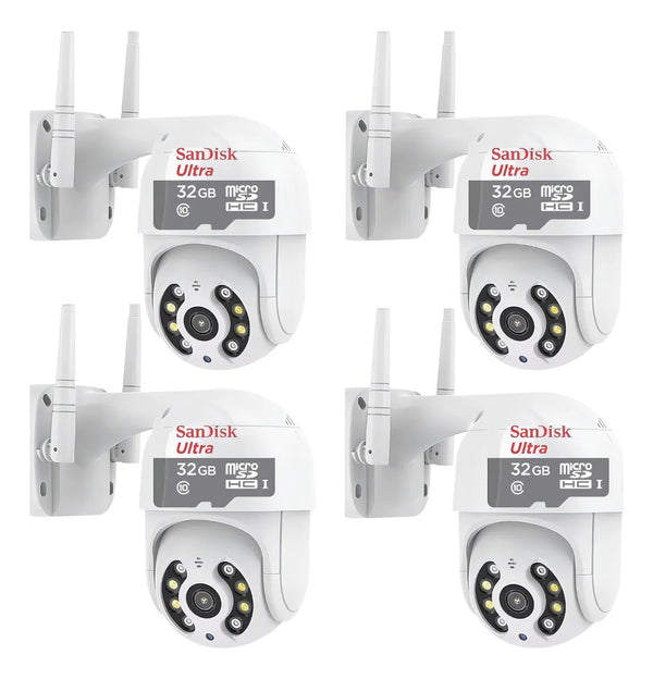 Kit 4 Camera Ip Icsee Wifi Prova De Água + 4 Cartão 32gb