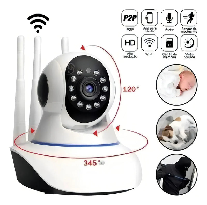 Camera Ip Segurança P2p 3 Antenas Wifi Visão Noturna Yoosee