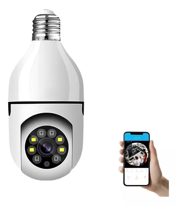 Câmera Segurança Lâmpada Ip Wifi Inteligente Espiã Com Áudio Discreta Para E27 - App Icsee